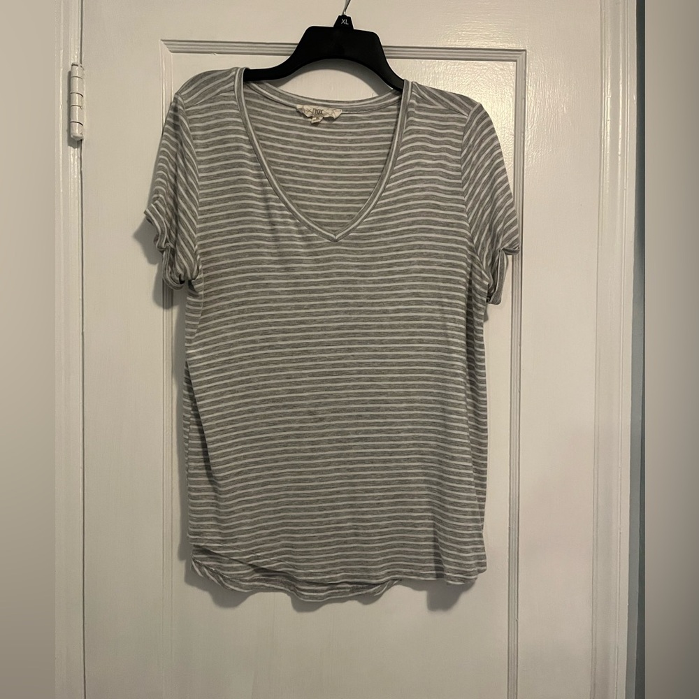 Gray Striped V-Neck Women's Top